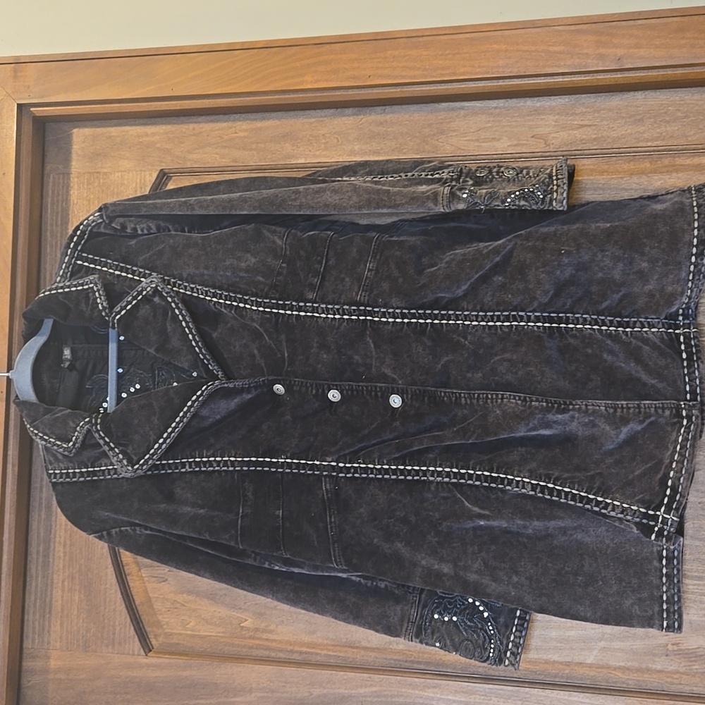 Vintage Ethyl Long Embellished Corduroy Jacket